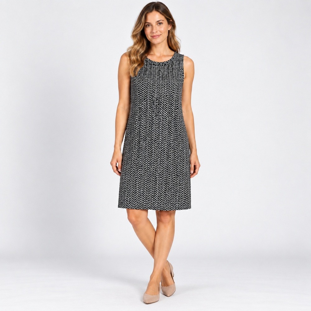 LOFT NWT Petites Black White Chevron Sleeveless Shift Dress Large P